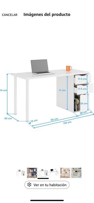 Escritorio blanco con 2 cajones y 1 puerta