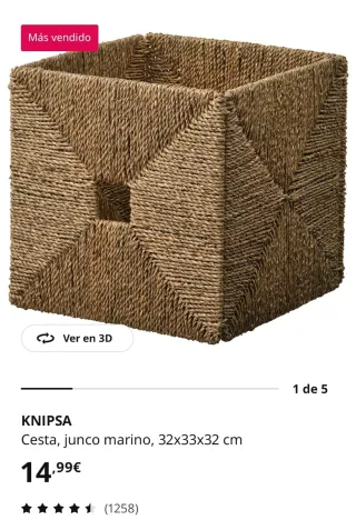 4 cestas de mimbre para estantería de Ikea