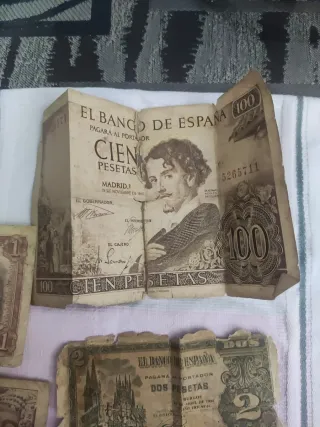 Billetes antiguos: 100, 2 y 1 pesetas