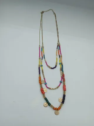 Collana moda tre fili perline colorate