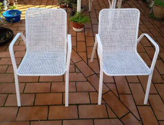 2 Sedie da Giardino Vintage Bianche in Metallo
