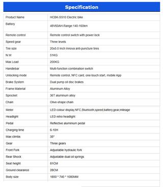 E-Bike Black Warrior 48V60AH-Range: 140-160km
