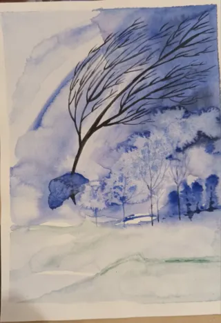 Acuarela Paisaje Invernal