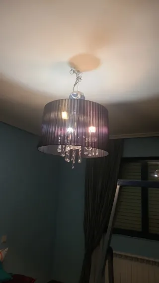 Lámpara colgante tela negra con cristales