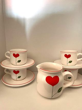 Juego de café porcelana corazones