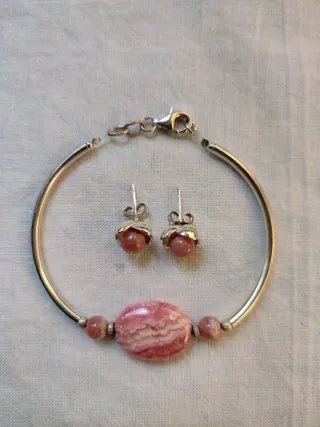 CONJUNTO RODOCROSITA: PULSERA Y PENDIENTES