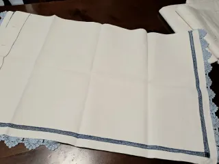 Parure Matrimoniale Lino Blu e Bianco