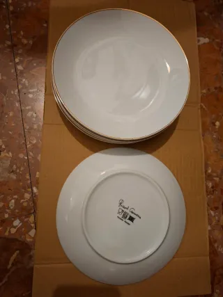 Vajilla porcelana blanca filo dorado 18 pzs