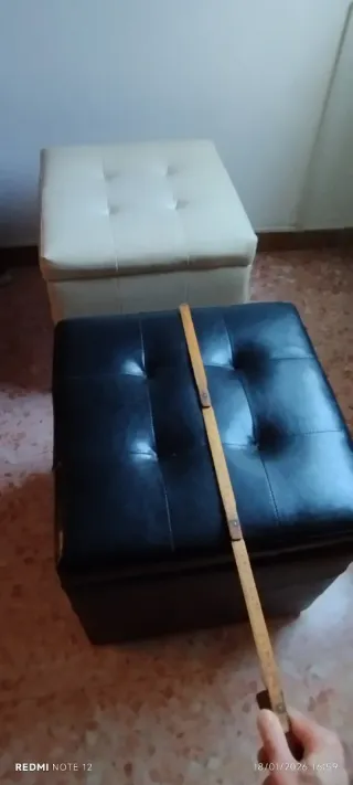 Set 3 Pouf Ecopelle 2 panna e 1 Nero