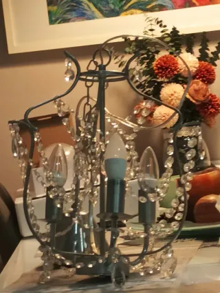 Lámpara araña Ikea plateada cristal