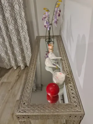 Consola Plata Metal y Cristal 120x38x80