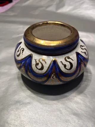 Jarrón cerámica craquelada azul y oro