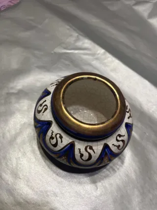 Jarrón cerámica craquelada azul y oro