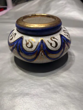 Jarrón cerámica craquelada azul y oro