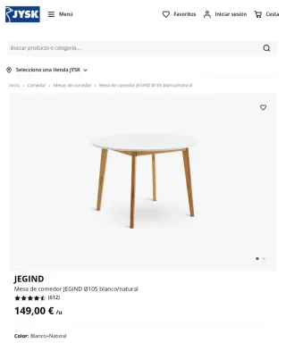 Mesa comedor JEGIND Ø105 blanco/natural