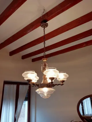 Lámpara de techo de bronce y cristal