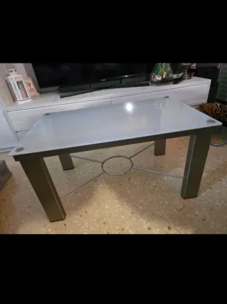 Mesa elevable cristal y metal gris