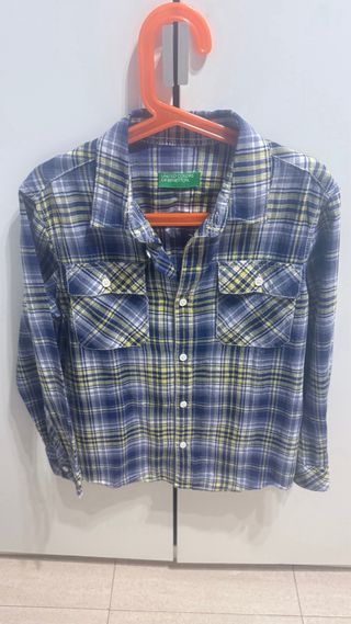 Camisa niño Benetton cuadros azul y amarillo T.8-1