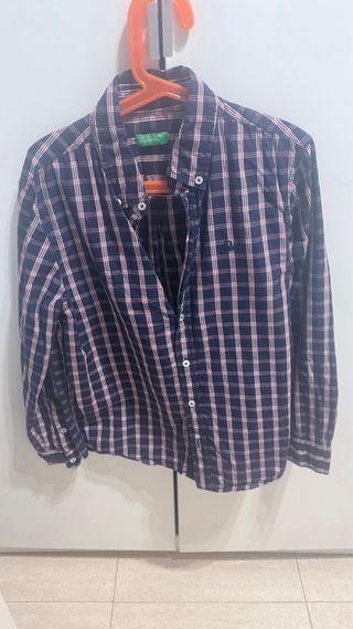 Camisa niño Benetton cuadros azul y amarillo T.8-1