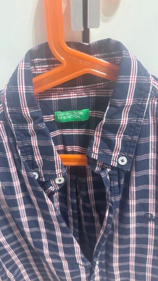 Camisa niño Benetton cuadros azul y amarillo T.8-1