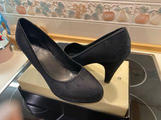 Zapatos de tacón negros encaje talla 40