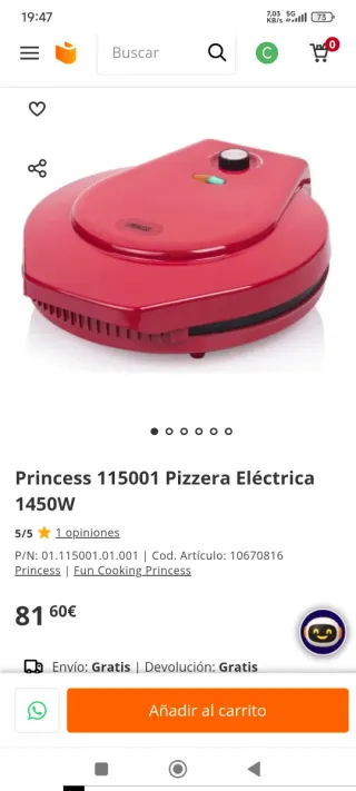 Pizzera/ plancha Princess Roja
