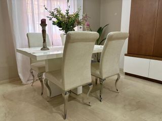 4 Sillas Barrocas Comedor Beige/Plata