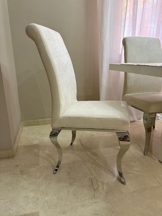 4 Sillas Barrocas Comedor Beige/Plata