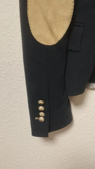 Chaqueta Zara azul con coderas beige Talla XS