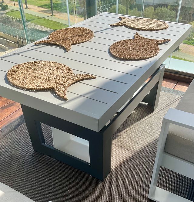 Mesa, sillones y baúl-cama para mascotas.