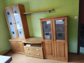 Mueble de salón modular madera y cristal