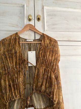 Blusa Zara Estampada Manga Larga Talla S