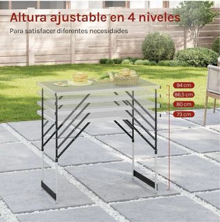 Mesa de camping plegable negra y plateada