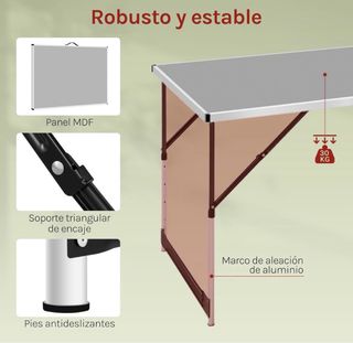 Mesa de camping plegable negra y plateada