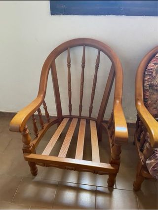Sofá y 2 butacas de tela y madera