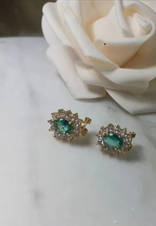 Pendientes Vintage Chapado Oro 18k Cristal Esmeral