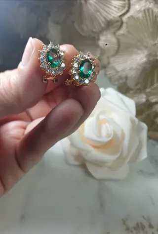 Pendientes Vintage Chapado Oro 18k Cristal Esmeral