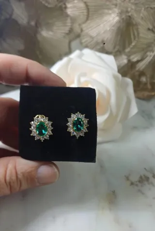 Pendientes Vintage Chapado Oro 18k Cristal Esmeral