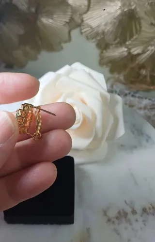 Pendientes Vintage Chapado Oro 18k Cristal Esmeral