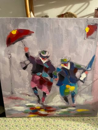 Cuadro abstracto pareja paraguas