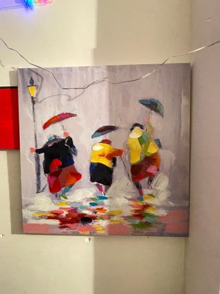 Cuadro abstracto pareja paraguas