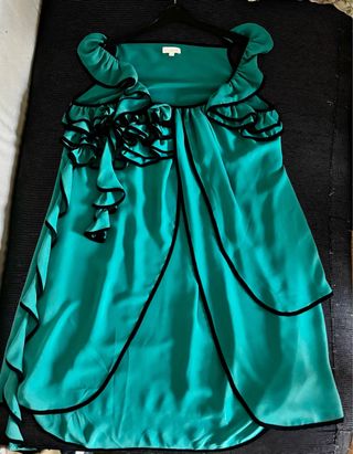 Vestido gasa verde agua con volantes