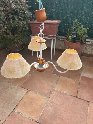 Lámpara de techo madera y tela