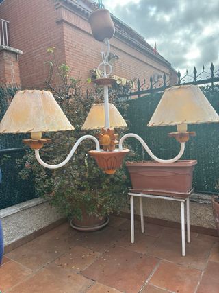 Lámpara de techo madera y tela