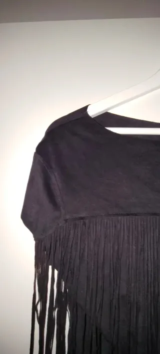 Top Zara Ante Negro Flecos Talla XS