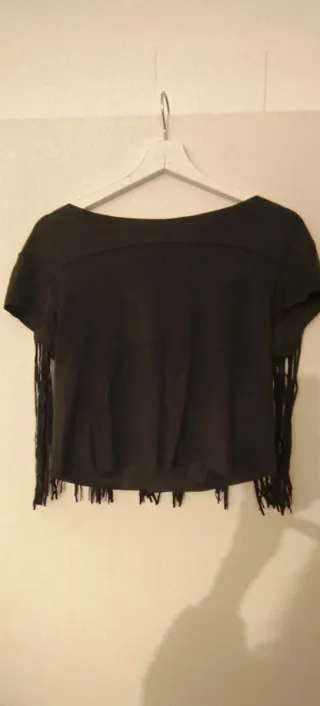 Top Zara Ante Negro Flecos Talla XS