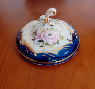 Açucareiro de Porcelana Azul e Dourado