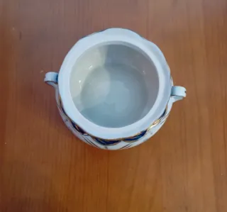 Açucareiro de Porcelana Azul e Dourado