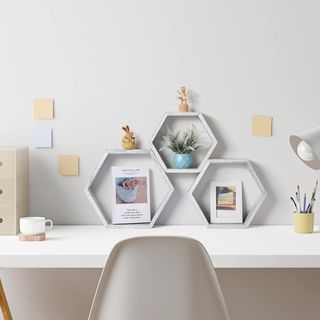 Estantes hexagonales flotantes madera x3