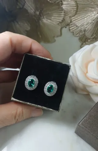 Pendientes Vintage Oro Zirconitas y Esmeralda